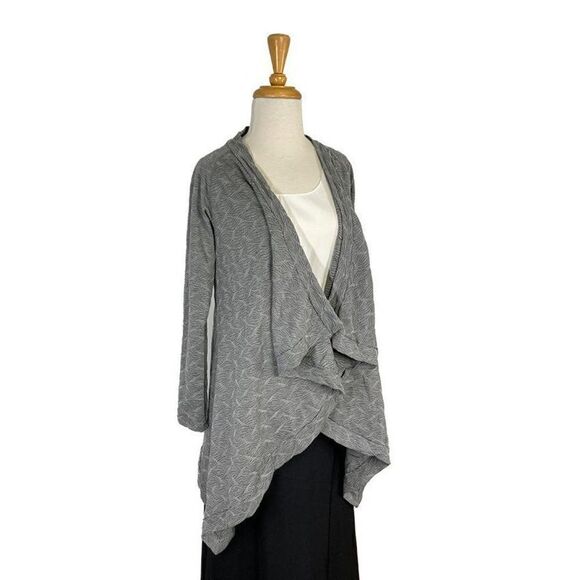Matti Mamane S Grey Print Round Cardigan  Art To Wear Lagenlook Waterfall Hem - Picture 2 of 10